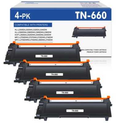 4PK High Yield TN660 Toner Cartridge For Brother MFC-L2700DW L2740DW DCP-L2540DW