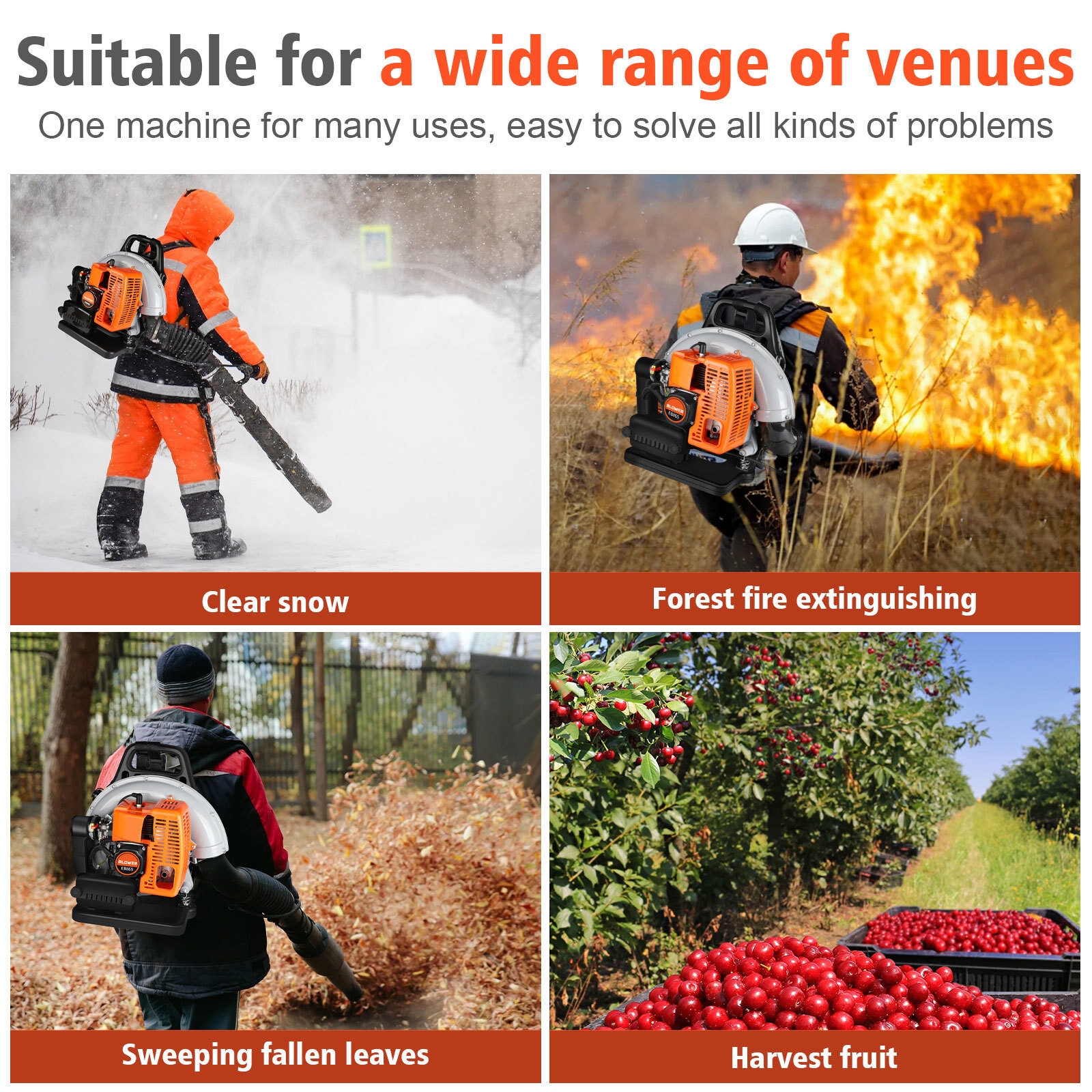 ✅63CC 2-Stroke Commercial Backpack Gas Leaf Blower Easy to use 7500r/min