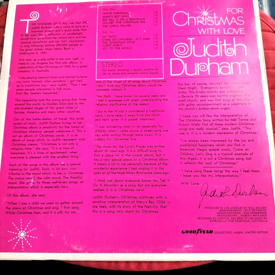 Judith Durham. For Christmas with Love. 'Collector's Album', 1968 - Image 2 of 4