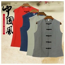 Mens Chinese Kung Fu Tang Suit Vest pants Tai Chi Uniform Costume Sets Tank tops
