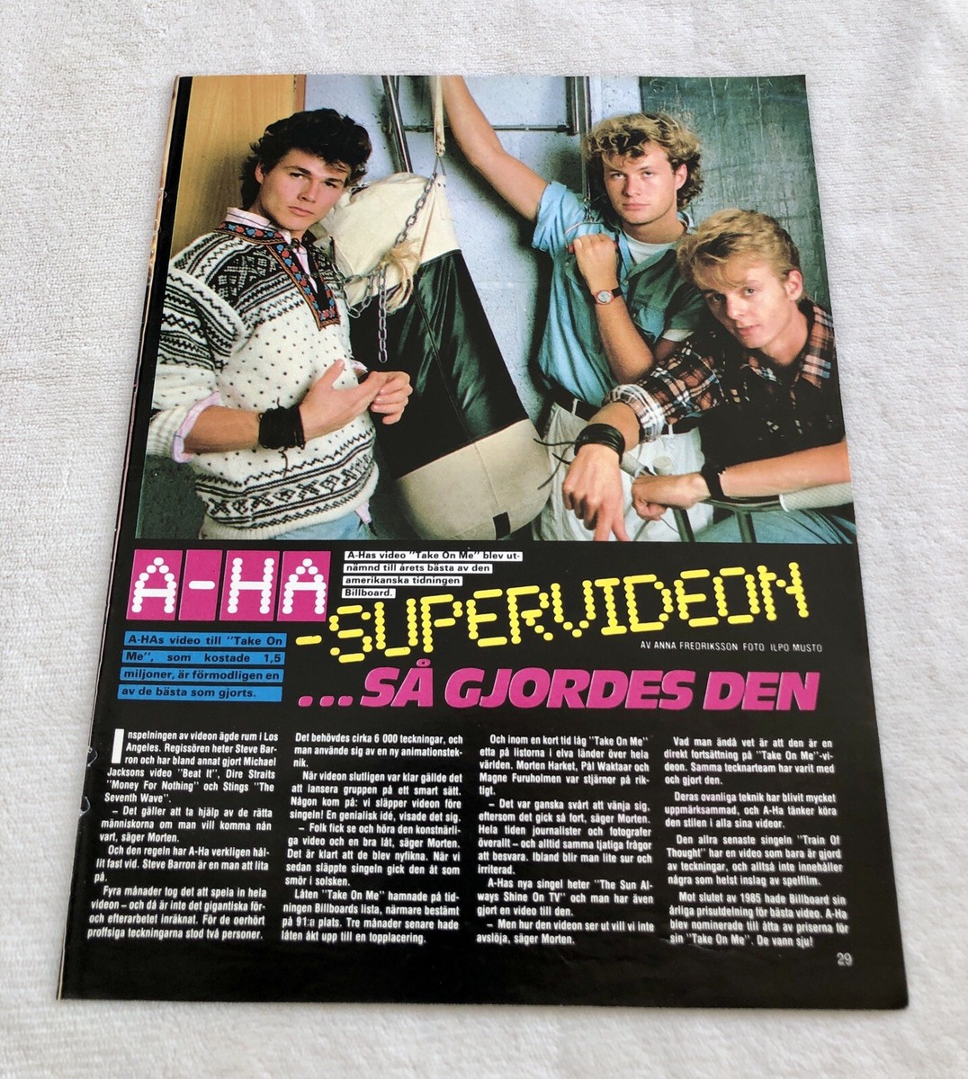 A-HA 1985 MORTEN HARKET Clipping Poster Swedish Music magazine