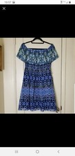 ELIZA J blue floral peasant off shoulder fitted waist a line dress