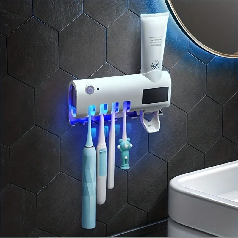 Porte-brosse à dents à induction pour salle de bain moderne avec distributeur de dentifrice