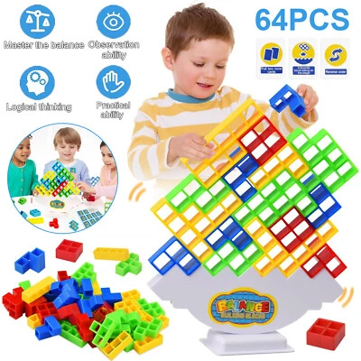 MARKENLOS 64X Tetris Balance Spielzeug Kinder Stapelspiel Tetra Tower Game Schaukelstapel