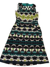 VINCE CAMUTO Geometric Green White Black Stretch Midi Fit & Flare Dress Size 2