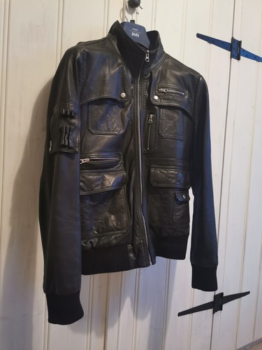 Reiss Mens Jacket Medium Black Leather Bloomsbury Biker Trucker Bomber Coat - 第 1/23 張圖片