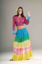 Hippie Skirt 2 Piece Multi Colored Gauze 1960's Style Costume Skirt Slip OS