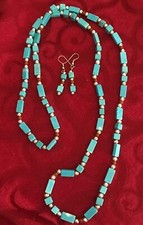 Faux Blue Turquoise and Beaded Necklace Earrings Set -19