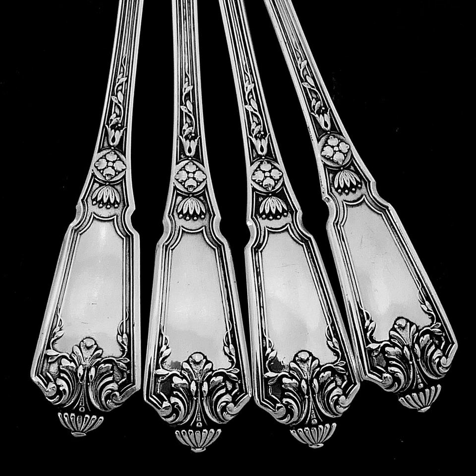 Juego de aperitivos de postre francés de plata de ley de 4 piezas, caja original, regencia Foto 4 de 4