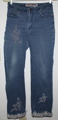 Parasuco Denim Jeans Sz 29 Embroidery Patches Sequins Stitching Great Look !