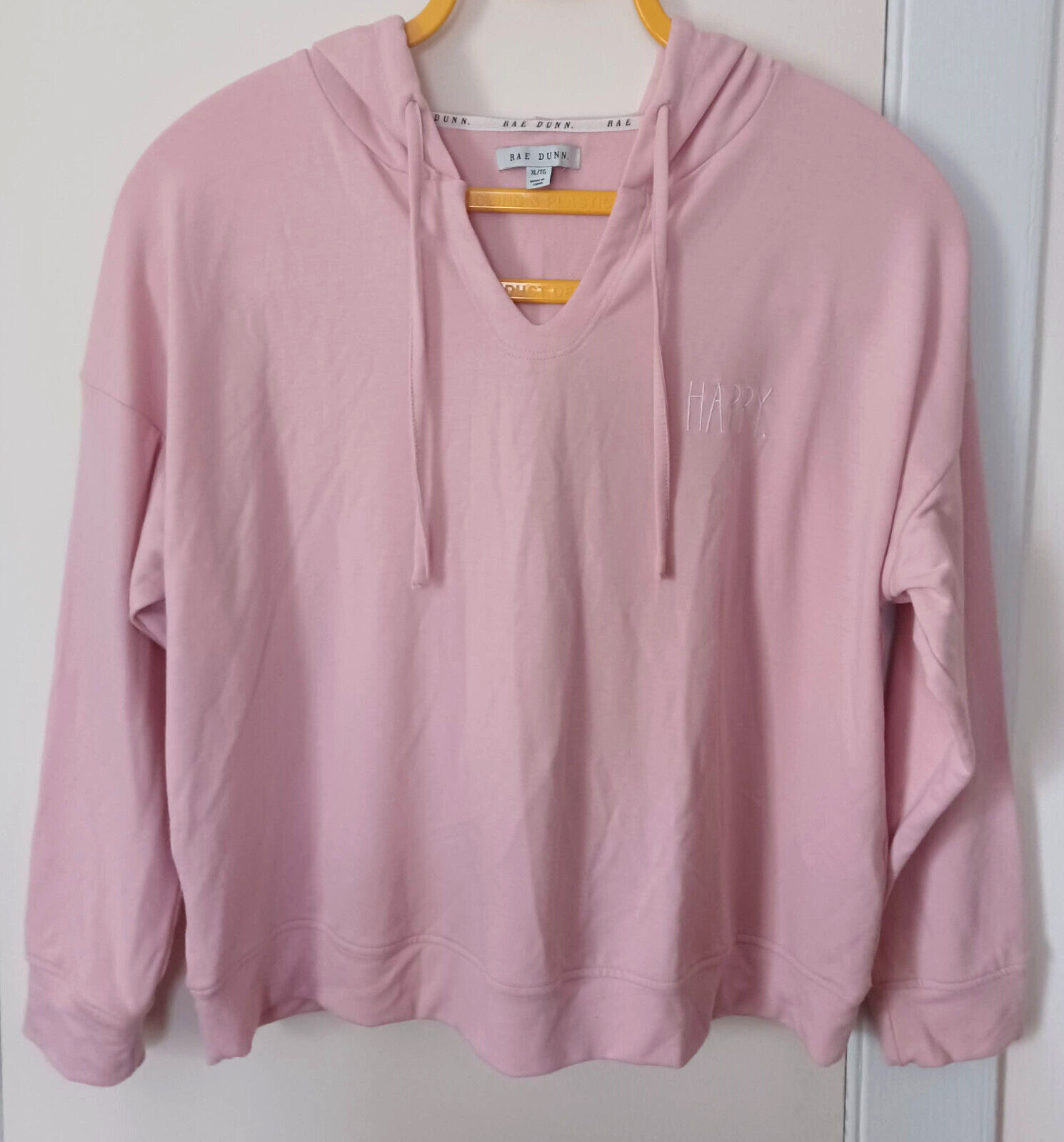 Rae Dunn Happy Pink Hoodie Pullover Sweatshirt X-Large XL