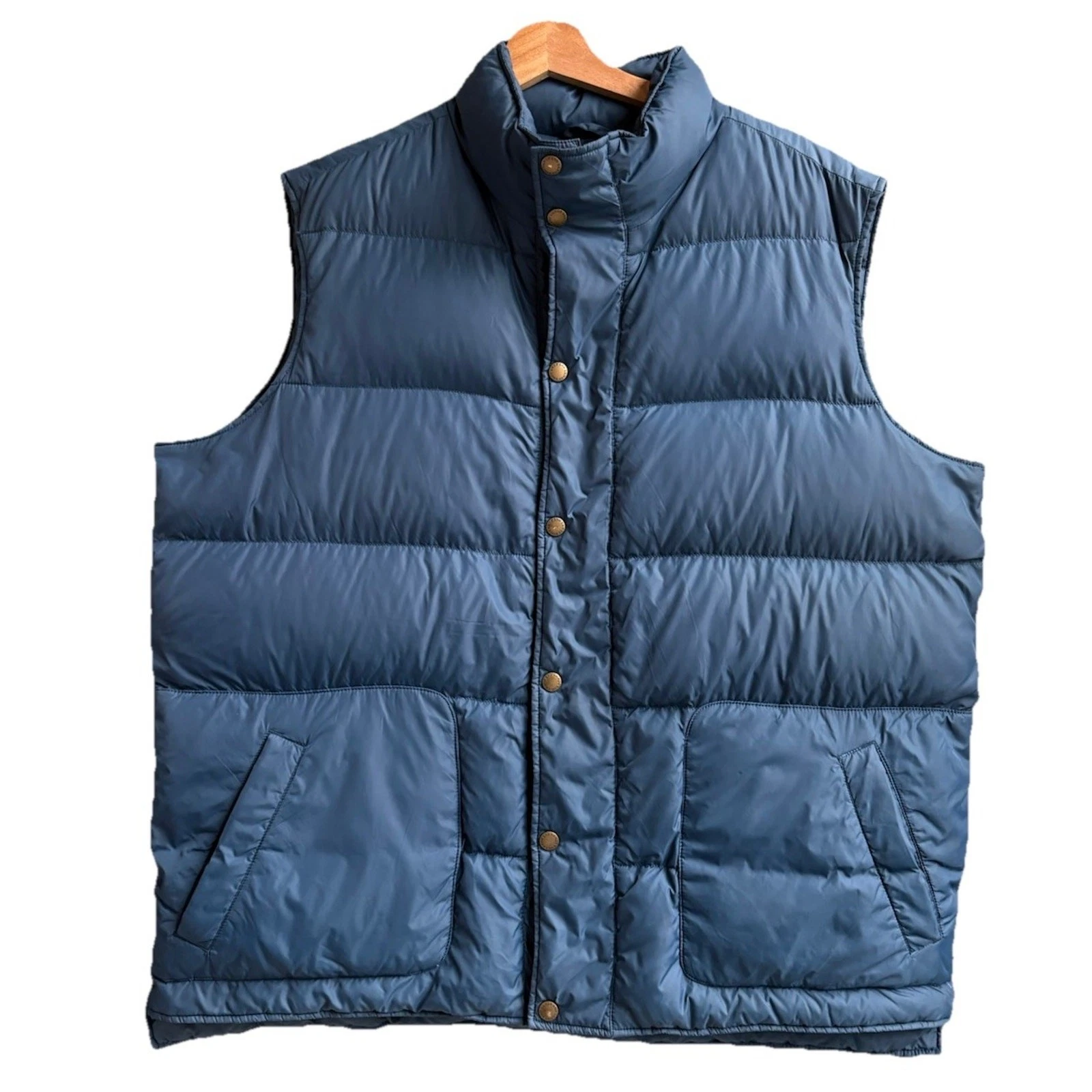 Lands End Down Puffer Vest Blue Quilted Snap Front 80/20 Down Outdoors Mens XL