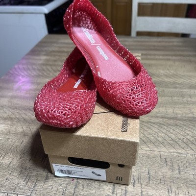 Girls Mini Melissa Campana Pink Glitter Papel Slip On Shoes Size 12 