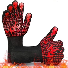 1472°F Heat Resistant BBQ Gloves 13.8" Non-Slip Oven Mitts for Cooking Grilling