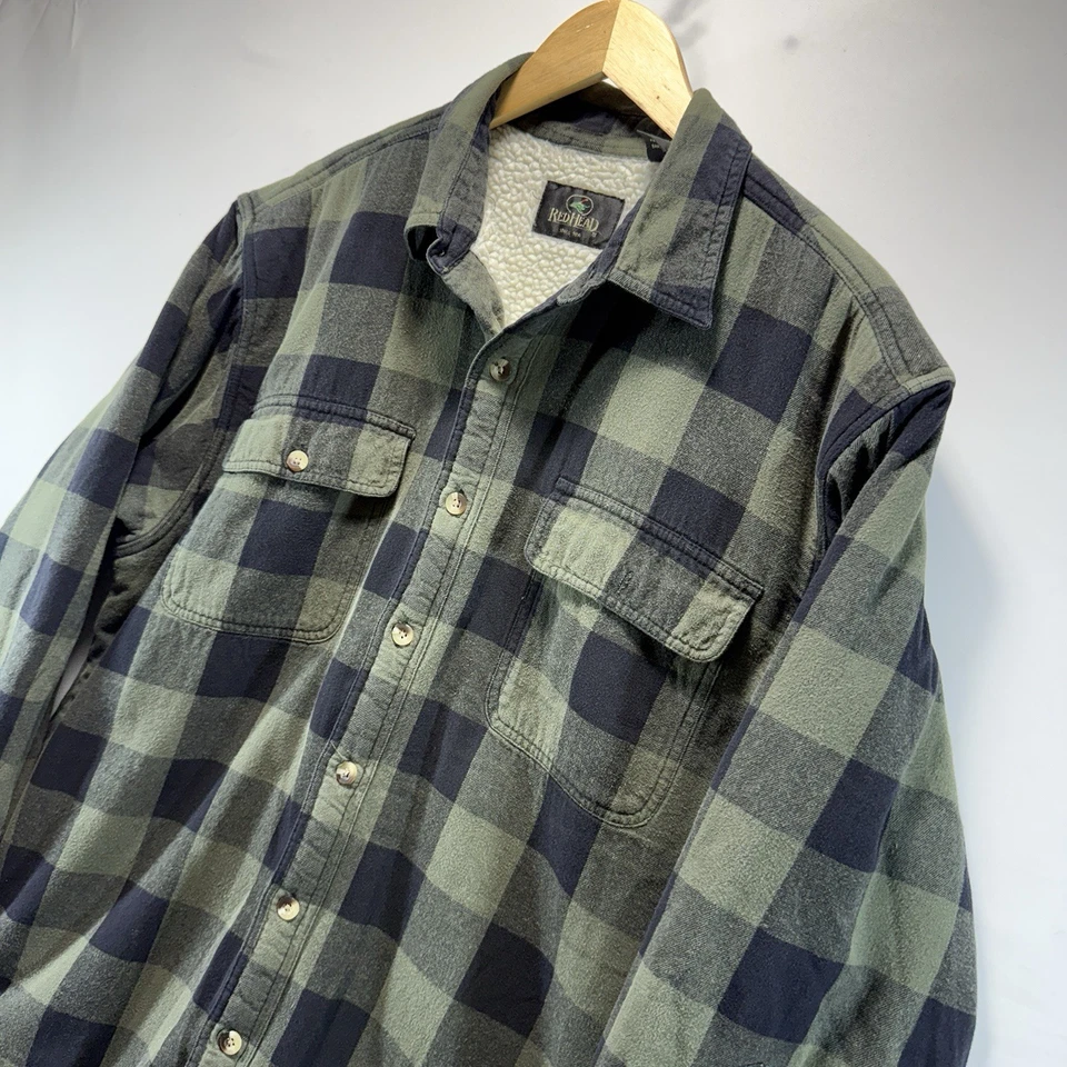 Camisa grande con botones Red Head verde búfalo franela a cuadros polar sherpa chamarra Foto 2 de 4