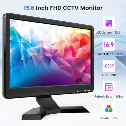 15.6 inch Small Computer Monitor FHD IPS 1920 x 1080P VGA Monitor LCD ...