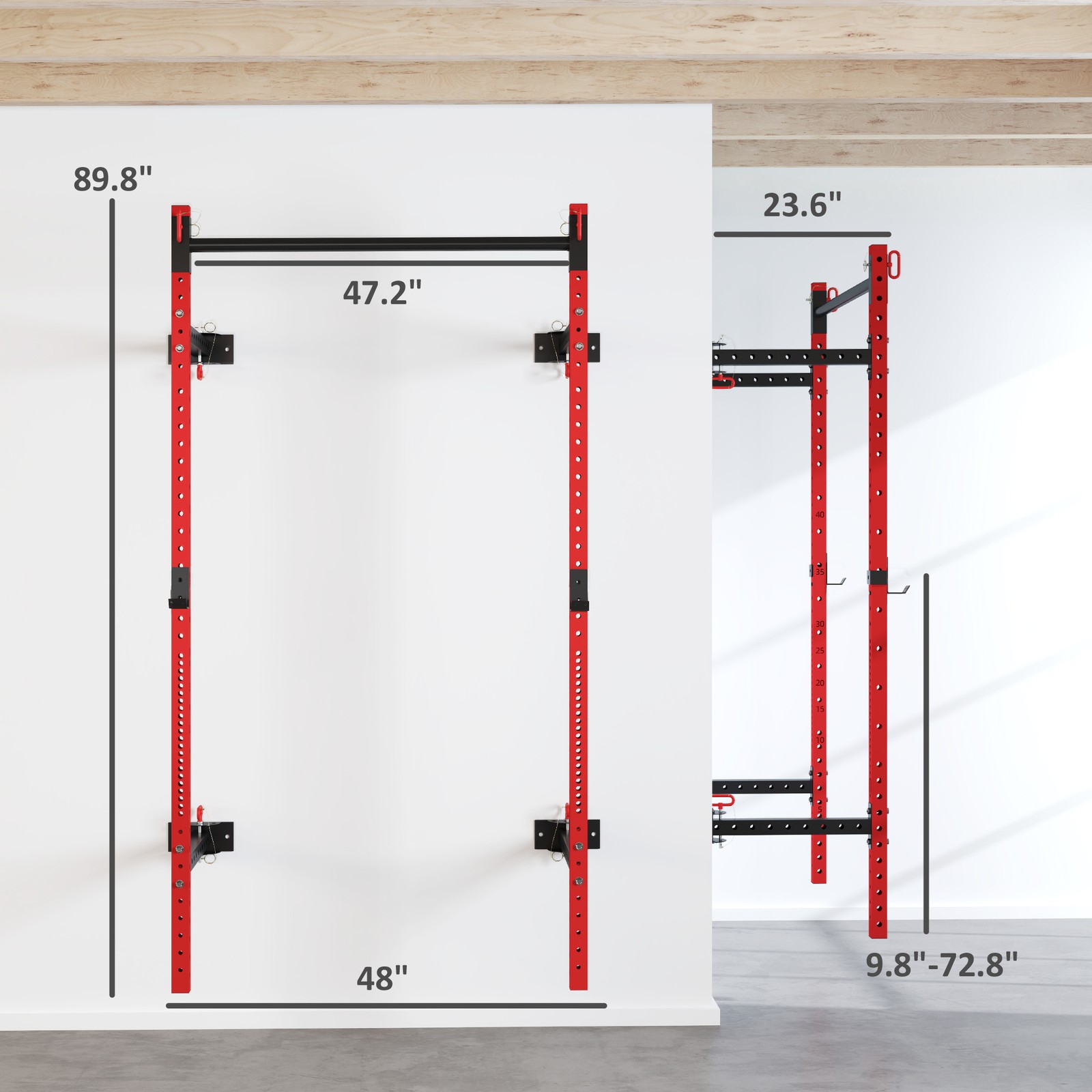 Soozier Folding Squat Rack with Pull Up Bar, 1000 Pounds Capacity, Red