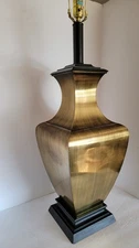 Vtg Mid Century  XL Antique Gold  Brass & Wood  Baluster Table Lamp 38.5"