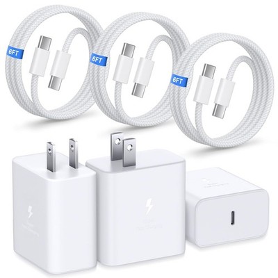 3 Pack 45W USB-C Fast Charger Adapter for iPhone 17 Pro Max, 6ft Cable