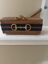 Lisi Lerch Wicker Box Clutch Bag with navy, r...