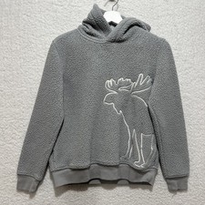 ABERCROMBIE KIDS Fleece Pullover Hoodie GRAY Moose w/ Pockets Size 11/12