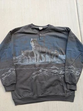 Vtg NOS Art Unlimited Sweatshirt Sz XL Wolves Wolf 90s All Over Print USA Made