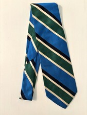 Vintage Mr John Imperial Beau Brummell Necktie Silk Polyester Blue Green Stripes