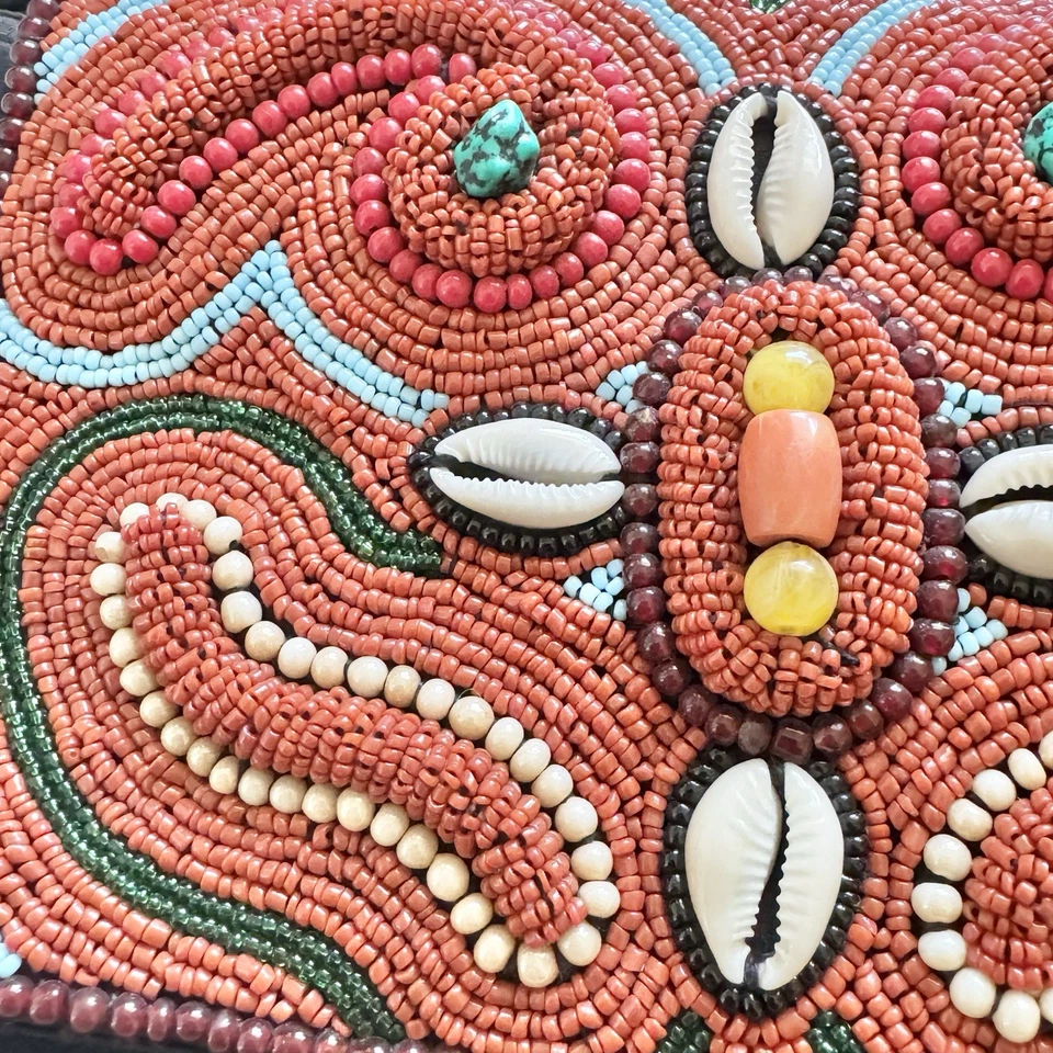 Vintage Handmade Beaded Orange Black Women's Crossbody Bag - Image 3 of 4