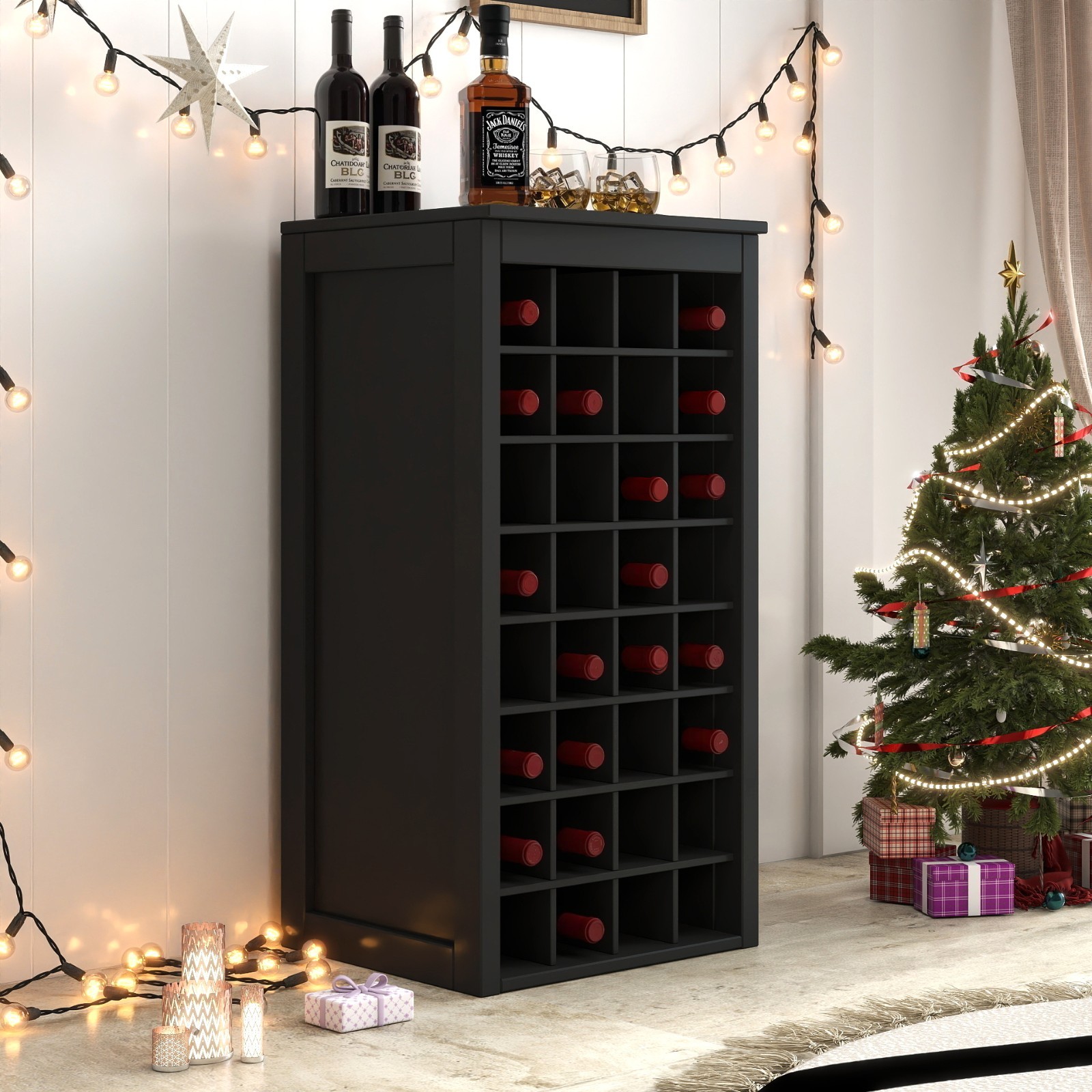 Modern Modular 32-Bottle Wine Bar Cabinet Black Buffet Storage | eBay