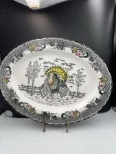 Vintage NSP Ironstone Transferware Turkey Platter 18.5"L x 14.5"W