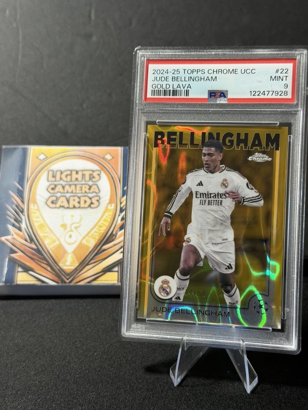 2024-25 TOPPS CHROME UCC #22 JUDE BELLINGHAM GOLD LAVA /50 PSA 9 MINT