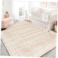 Pink Nursery Rug for Baby Girl 5 x 7 Neutral Blush Pink Boho Cute Floral