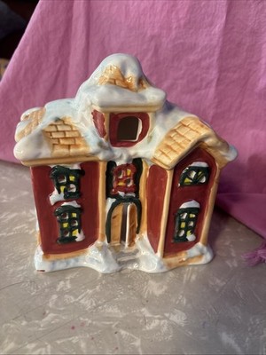 Vintage Tea Light Christmas Village Holiday 2-Story House Ceramic 6'' x 5'' x 6.5''