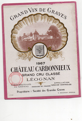 LEOGNAN ETIQUETTE GCC CHATEAU CARBONNIEUX 1967 §22/10/24§