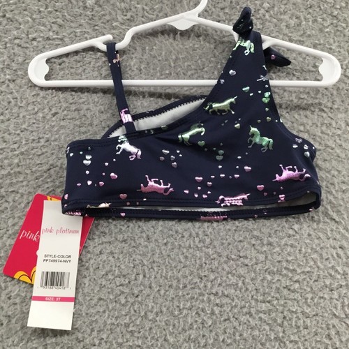 Pink Platinum Swim Toddler Unicorn Bikini Top Navy 3T - Picture 2 of 3