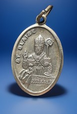 Vintage Catholic St Blaise Silver Tone Religious Medal