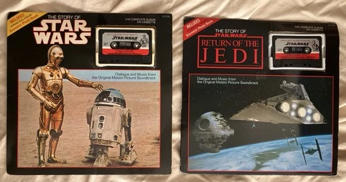 Lot Of (2) Vintage 1980s The Story Of Star Wars & ROTJ Cassette Tapes & Books