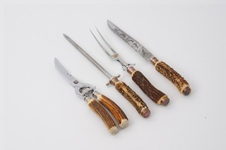 Trancierbesteck Anton Wingen Solingen Hirsch Geweih Messer Gabel Geflügelschere