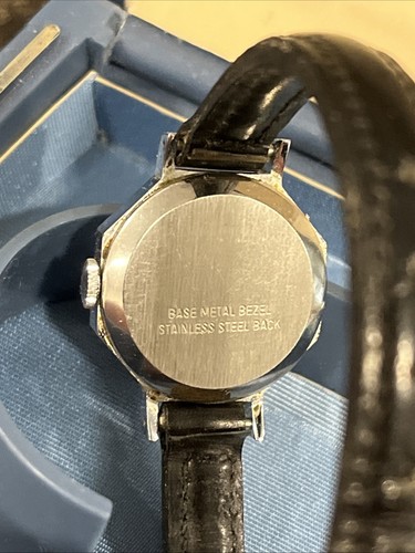 Vintage Orvin Damen Swiss 17 Jewels Uhr in Box blau Achteck Lederband läuft🔥 - Bild 7 von 16