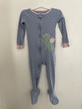 Carter's Toddler Girls 1-Piece Cute Dinosaur Polka Dot Long Sleeve PJs Blue 3T