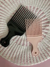 Lot of 2 Vintage 1970s Plastic Hair Picks, Pink and Black- 2 sizes