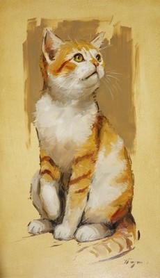 Original Kunst - Ölgemälde - Ingwer Katze / Kätzchen Portrait des britischen Künstlers J Payne