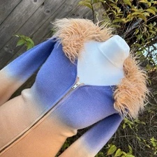 House Of Sunny Desert Rose Peggy Cardigan Ombre Knit Fur Collar UK8 RRP £115