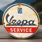 Vintage 12” VESPA SERVICE Porcelain Enamel Metal Dealer Sign