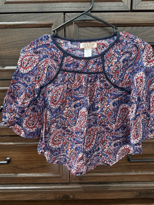 Zoe & Rose Girls Peasant Blouse, Red & Blue, 3/4 Sleeve, Medium, Bell Sleeve