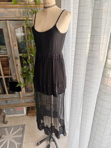 Vintage 90s 2000s Black Maxi Dress Sheer Stretchy Goth Grunge Fairy Small - Picture 4 of 12