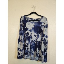 Simply Vera Vera Wang Womens Large Blue Floral Bell Sleeve High-Low Tunic Top