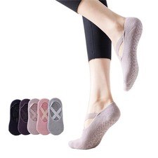 Non-Slip Yoga Socks with Straps Pilates Ballet Barre Socks for 5 Pairs