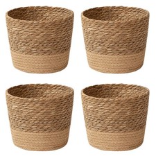 4 x pot de plantes à fleurs tissage paille panier en osier pot de fleurs rotin rangement7087