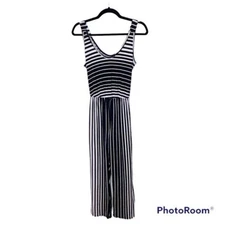 Caution To The Wind Striped Wide Leg Black and White Jumpsuit